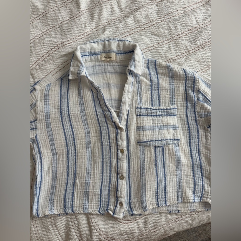 Love Notes Blue and White Striped Crop Top
